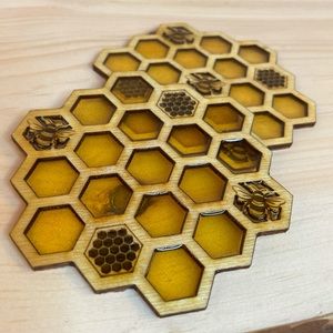 Honeycomb Bee Coaster Set of Four with Holder